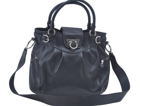 Authentic Salvatore Ferragamo Gancini Leather 2Way Shoulder Hand Bag Black J9206 Supply