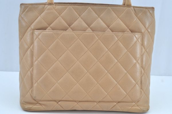 Authentic CHANEL Caviar Skin Medallion CC Logo Shoulder Tote Bag Beige 0892I Hot on Sale