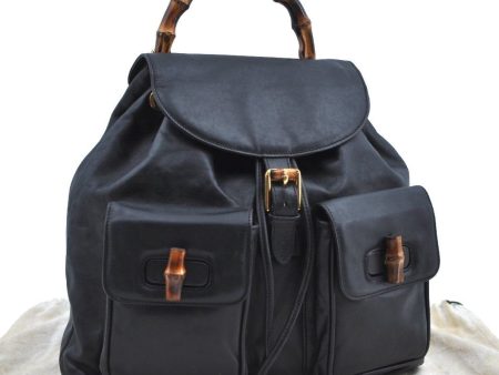 Authentic GUCCI Bamboo Backpack Leather Black K4530 Online now