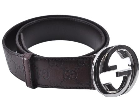 Auth GUCCI Guccissima Interlocking Belt GG Leather 85cm 33.5  114984 Brown 3355F Sale