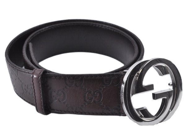 Auth GUCCI Guccissima Interlocking Belt GG Leather 85cm 33.5  114984 Brown 3355F Sale