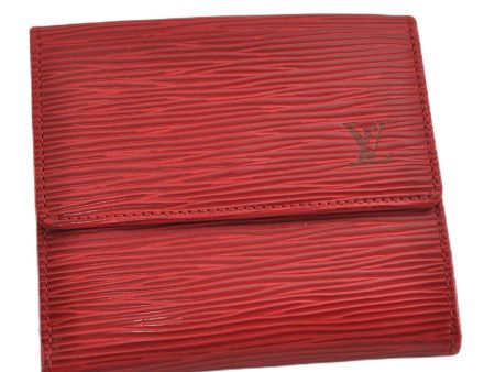 Authentic Louis Vuitton Epi Porte Monnaie Billets Cartes Credit Wallet Red 5109F For Sale