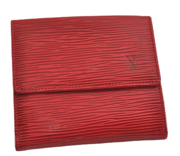 Authentic Louis Vuitton Epi Porte Monnaie Billets Cartes Credit Wallet Red 5109F For Sale