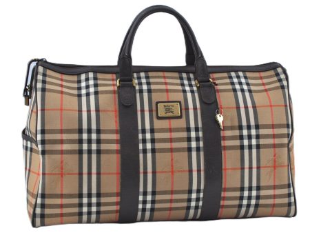 Authentic Burberrys Vintage Nova Check Canvas Travel Boston Bag Brown Beige 5264F Hot on Sale