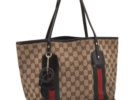 Auth GUCCI Jolie Web Sherry Line Tote Bag GG Canvas Enamel 211971 Brown 1914I Sale