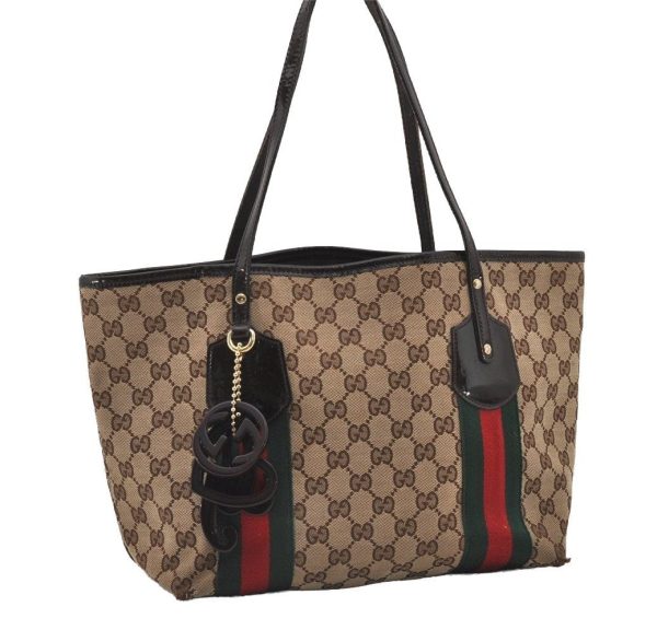 Auth GUCCI Jolie Web Sherry Line Tote Bag GG Canvas Enamel 211971 Brown 1914I Sale