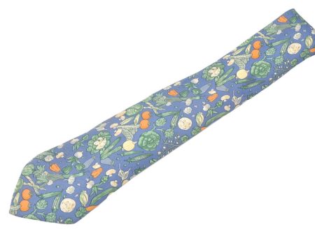 Authentic HERMES Tie Necktie Vegetable Pattern Silk 7460HA Blue K4513 Sale