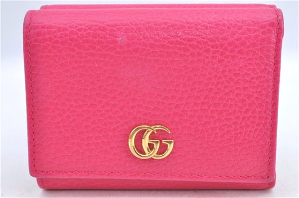 Authentic GUCCI GG Marmont Double G Trifold Wallet Leather 474746 Pink J2393 Online Sale