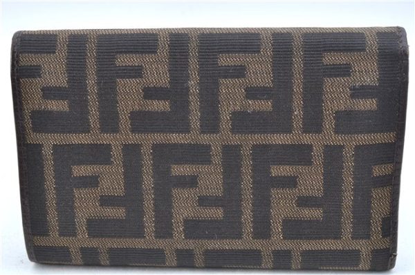 Authentic FENDI Zucca Trifold Wallet Purse Canvas Leather Brown J7020 Cheap