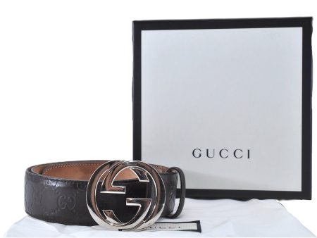 Auth GUCCI Guccissima Interlocking Belt GG Leather 37.4  411924 Brown Box 3385F Supply