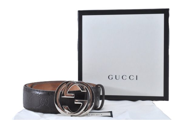 Auth GUCCI Guccissima Interlocking Belt GG Leather 37.4  411924 Brown Box 3385F Supply