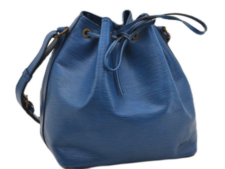 Authentic Louis Vuitton Epi Petit Noe Shoulder Drawstring Bag M44105 Blue 2047G on Sale