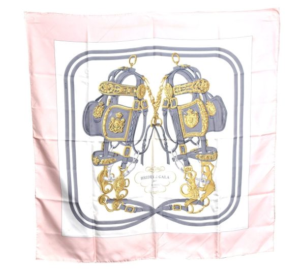 Authentic HERMES Carre 90 Scarf  BRIDES de GALA par  Silk Pink J9568 on Sale