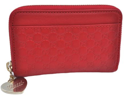 Authentic GUCCI Micro Guccissima Lovely Heart Leather Coin Case 268750 Red J9425 Supply