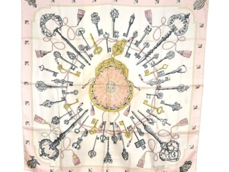 Authentic HERMES Carre 90 Scarf  LES CLES  Silk Pink 2604I Online now