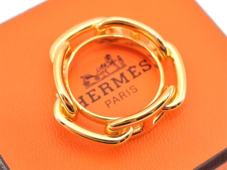 Authentic HERMES Scarf Ring Chaine d Ancre Chain Design Gold Tone Box 8293F For Cheap