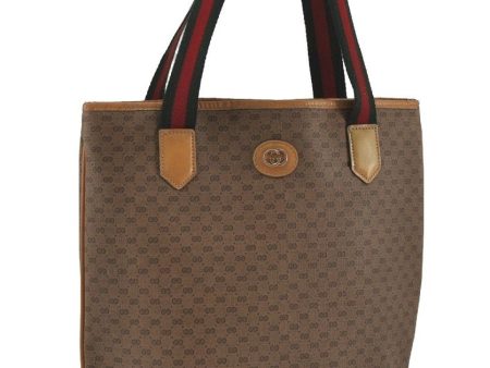 Authentic GUCCI Web Sherry Line Micro GG Tote Bag PVC Leather Brown 2865I Fashion