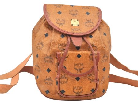 Authentic MCM Visetos Leather Vintage Drawstring Backpack Purse Brown 1673I Online Hot Sale