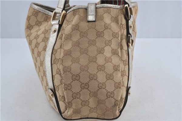 Auth GUCCI Abbey Shoulder Tote Bag GG Canvas Leather 130736 Beige Silver J4969 For Sale