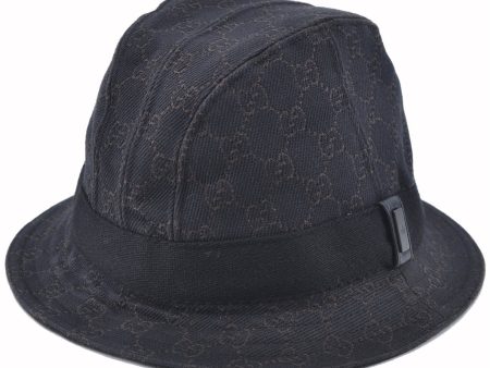 Authentic GUCCI Bucket Hat GG Canvas Leather Size L Brown Black J5906 Online Hot Sale