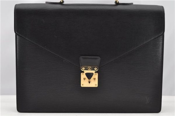 Auth Louis Vuitton Epi Serviette Ambassadeur Black Briefcase M54412 LV 2651G Online Hot Sale