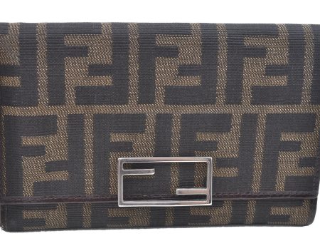 Authentic FENDI Zucca Trifold Wallet Purse Canvas Leather Brown J7020 Cheap