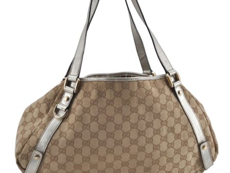 Auth GUCCI Abbey Shoulder Tote Bag GG Canvas Leather 130736 Beige Silver J4969 For Sale