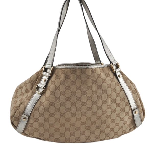 Auth GUCCI Abbey Shoulder Tote Bag GG Canvas Leather 130736 Beige Silver J4969 For Sale