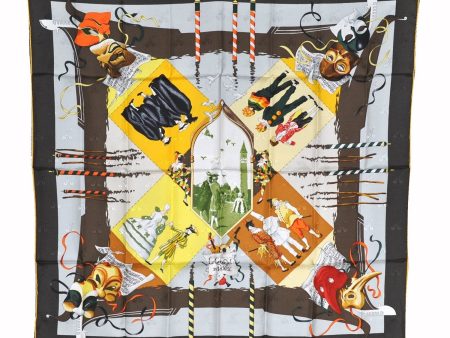 Authentic HERMES Carre 90 Scarf  LE CARNAVAL DE VENISE  Silk Yellow Black 5809F Online now