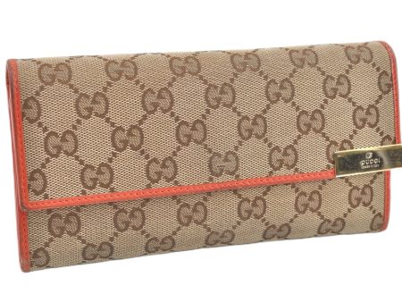 Authentic GUCCI Long Wallet Purse GG Canvas Leather 291099 Brown Orange 1892G Discount