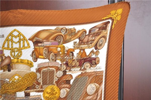 Authentic HERMES Pleats Scarf  AUTOMOBILE  Silk Brown Box J9530 Online