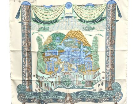 Authentic HERMES Carre 90 Scarf  L ATLANTIDE  Silk Ivory J7427 on Sale