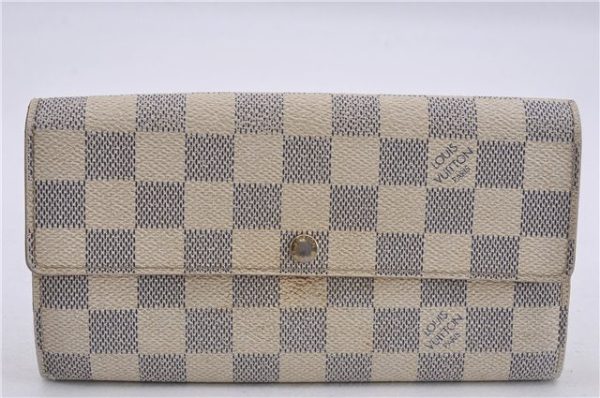 Authentic Louis Vuitton Damier Azur Portefeuille Sarah Wallet N61735 LV 0004G For Discount