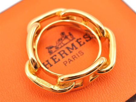 Authentic HERMES Scarf Ring Chaine d Ancre Chain Design Gold Tone Box 8284F Online now