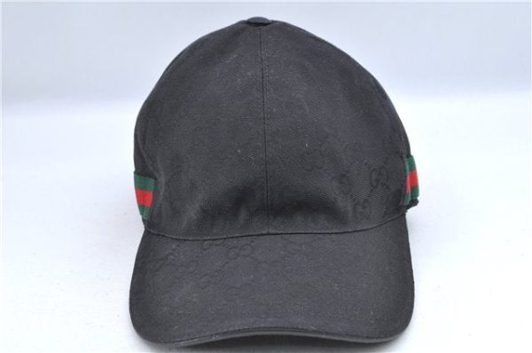 Authentic GUCCI Web Sherry Line Cap GG Canvas Leather Size XL 200035 Black J8856 For Cheap