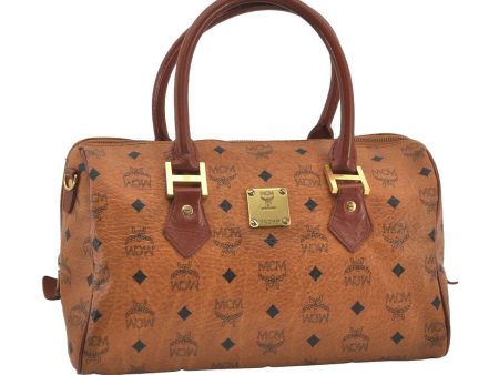 Authentic MCM Visetos Leather Vintage 2Way Hand Boston Bag Brown 1827I Online now