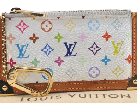 Authentic Louis Vuitton Monogram Multicolor Pochette Cles Coin Purse White 7164F Hot on Sale