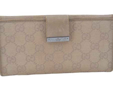 Authentic GUCCI Long Wallet Purse GG Canvas Leather 74210 Beige J7217 Online Sale