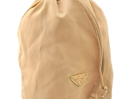 Authentic PRADA Nylon Tessuto Leather Drawstring Pouch Purse Light Brown 0151G Online