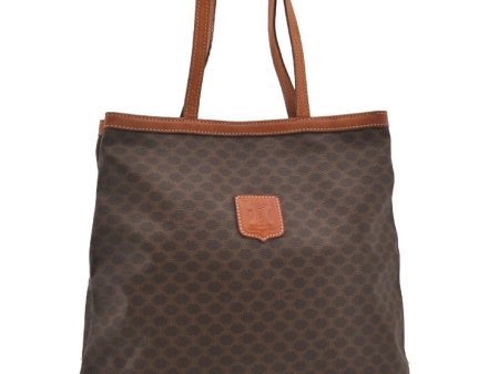 Authentic CELINE Macadam Blason Shoulder Tote Bag PVC Leather Brown 1737I Hot on Sale