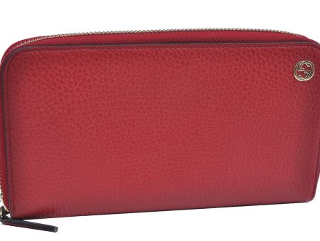 Authentic GUCCI Interlocking G Long Wallet Purse Leather 449347 Red J8860 Online Sale