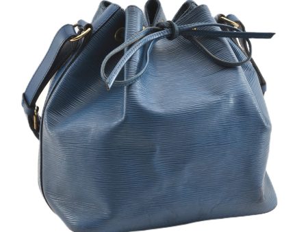 Authentic Louis Vuitton Epi Petit Noe Shoulder Drawstring Bag M44105 Blue 1964G For Cheap