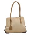 Authentic PRADA Vintage Canvas Leather Shoulder Tote Bag Purse Beige 0891G For Sale