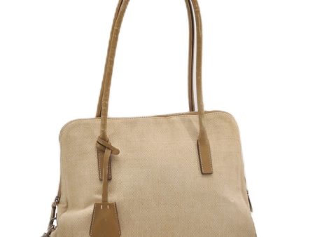 Authentic PRADA Vintage Canvas Leather Shoulder Tote Bag Purse Beige 0891G For Sale