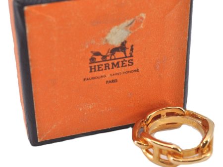 Authentic HERMES Scarf Ring Chaine d Ancre Chain Design Gold Tone Box 3349F For Discount