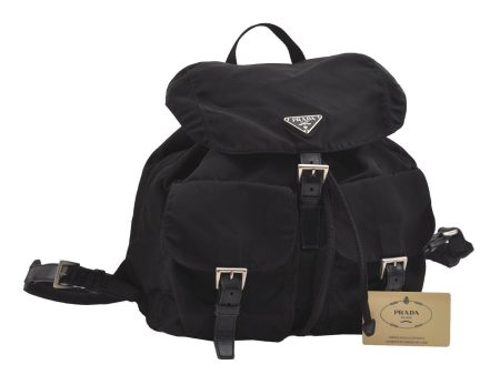 Authentic PRADA VELA Nylon Tessuto Leather Backpack Purse B2811 Black 0902I Discount