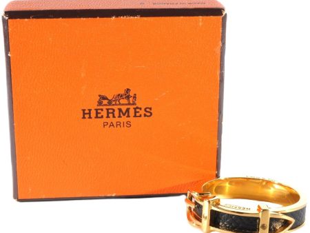 Authentic HERMES Scarf Ring Belt Design Gold Tone Black Box 1005F For Sale