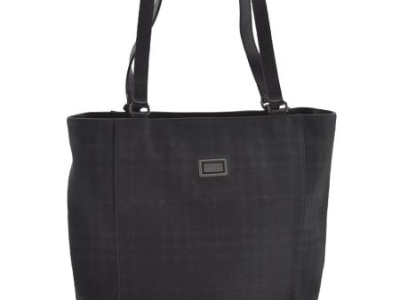 Authentic BURBERRY Check PVC Leather Shoulder Tote Bag Navy Blue 1772I Fashion