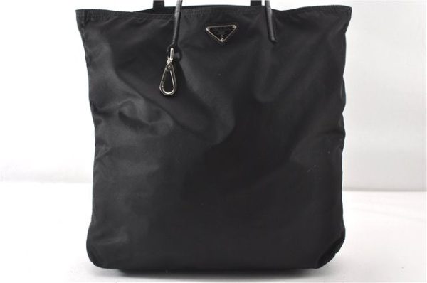 Authentic PRADA Vintage Nylon Tessuto Leather Shoulder Tote Bag Black 8984F For Discount