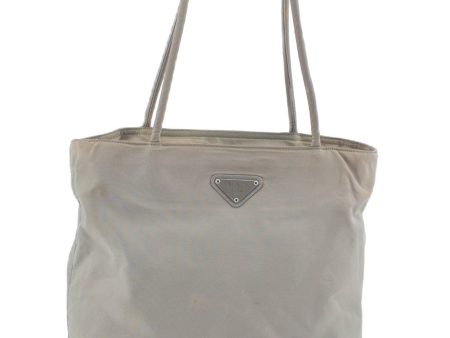 Authentic PRADA Nylon Tessuto Shoulder Tote Bag Purse Beige J9581 For Sale